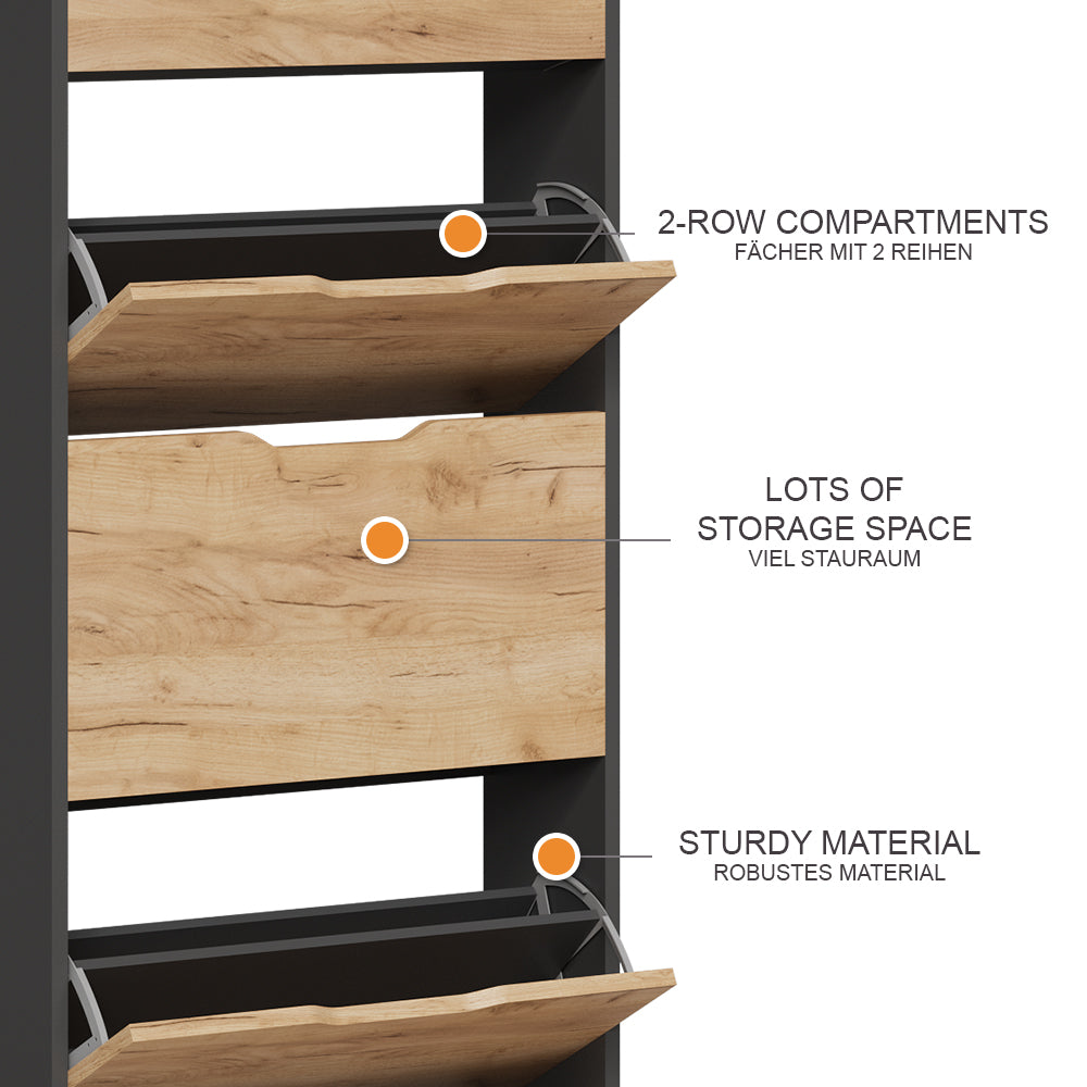 Vicco Scarpiera da ingresso Antracite/quercia dorata 22 x 169 cm con 5 scomparti