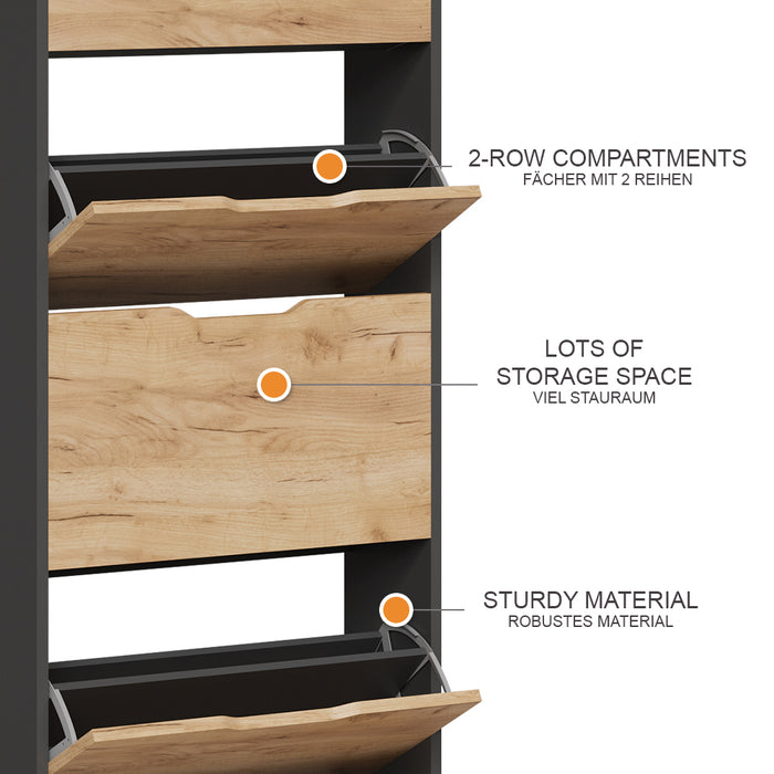 Vicco Scarpiera da ingresso Antracite/quercia dorata 22 x 169 cm con 5 scomparti