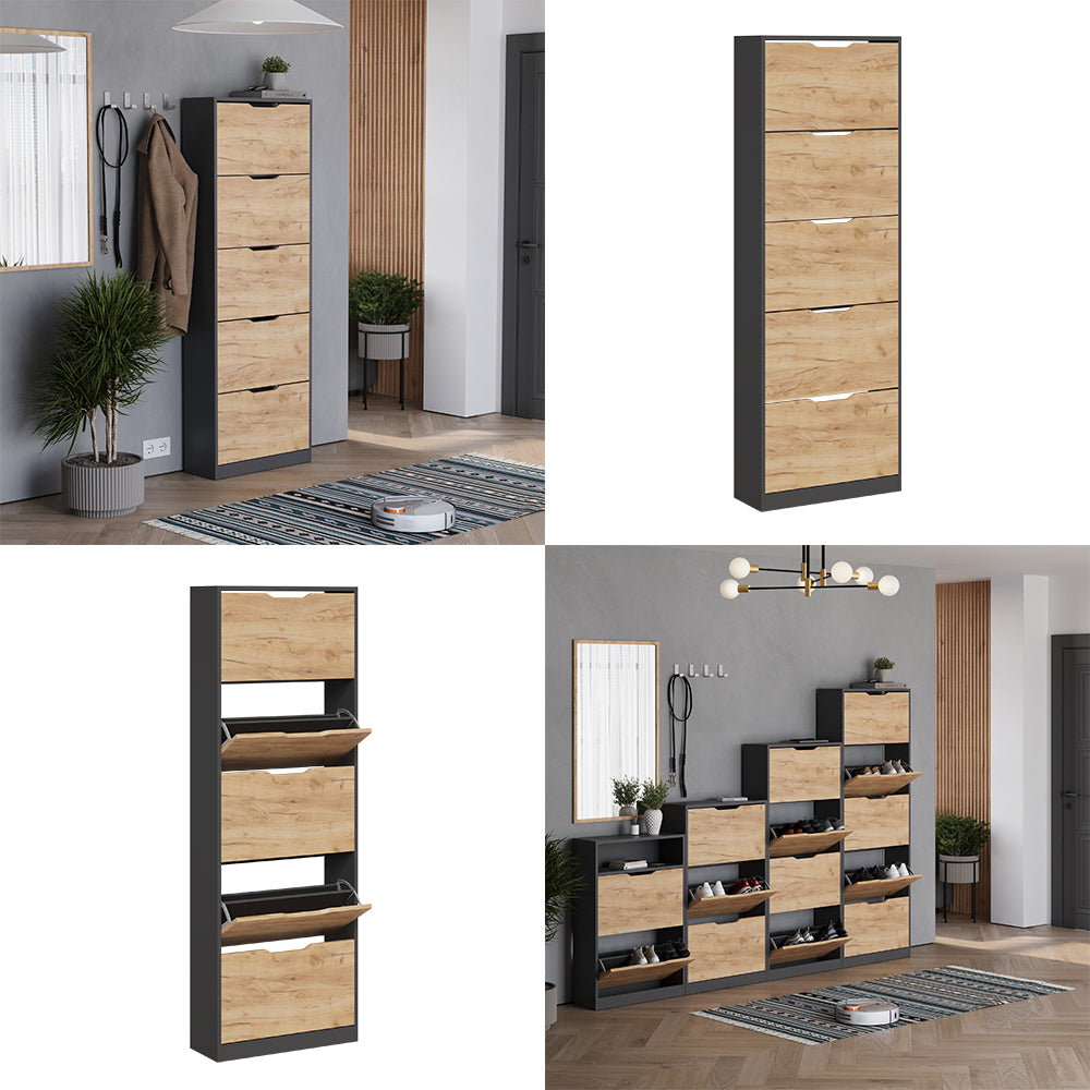 Vicco Scarpiera da ingresso Antracite/quercia dorata 22 x 169 cm con 5 scomparti