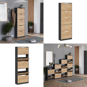 Vicco Scarpiera da ingresso Antracite/quercia dorata 22 x 169 cm con 5 scomparti