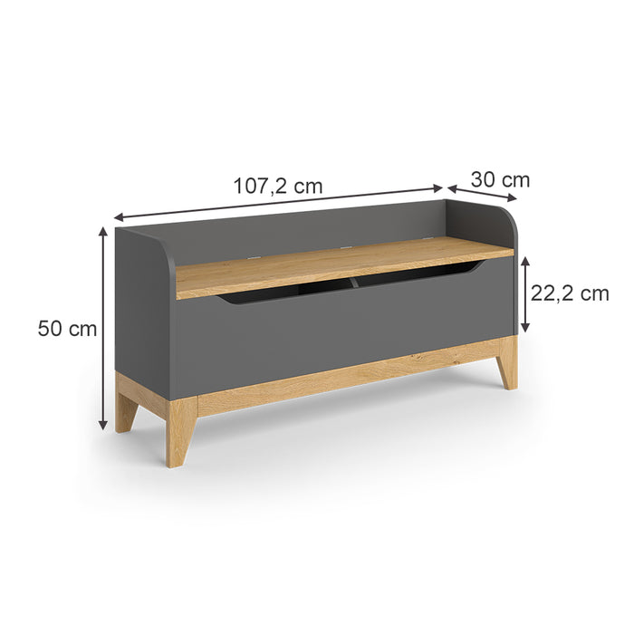 Vitalispa Cassapanca per giocattoli Grigio/quercia 107.2 x 50 cm con sedile a panchina