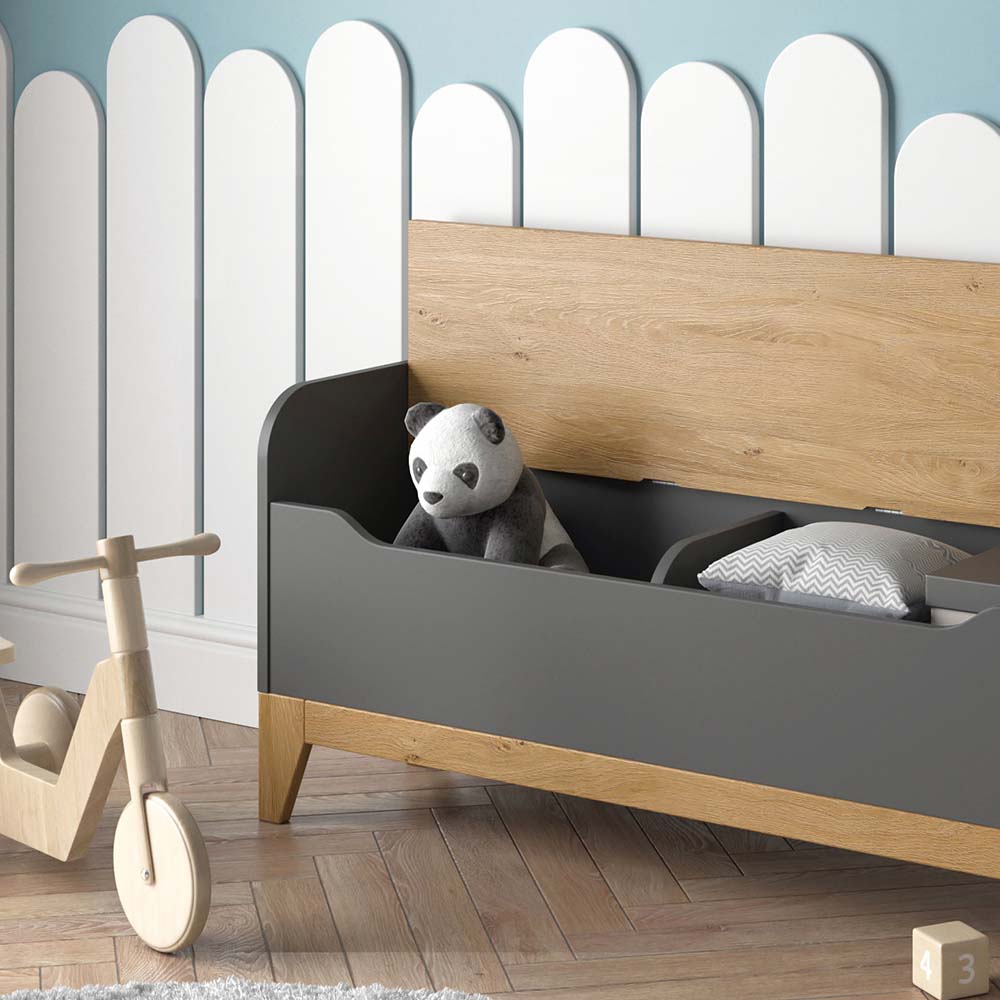Vitalispa Cassapanca per giocattoli Grigio/quercia 107.2 x 50 cm con sedile a panchina