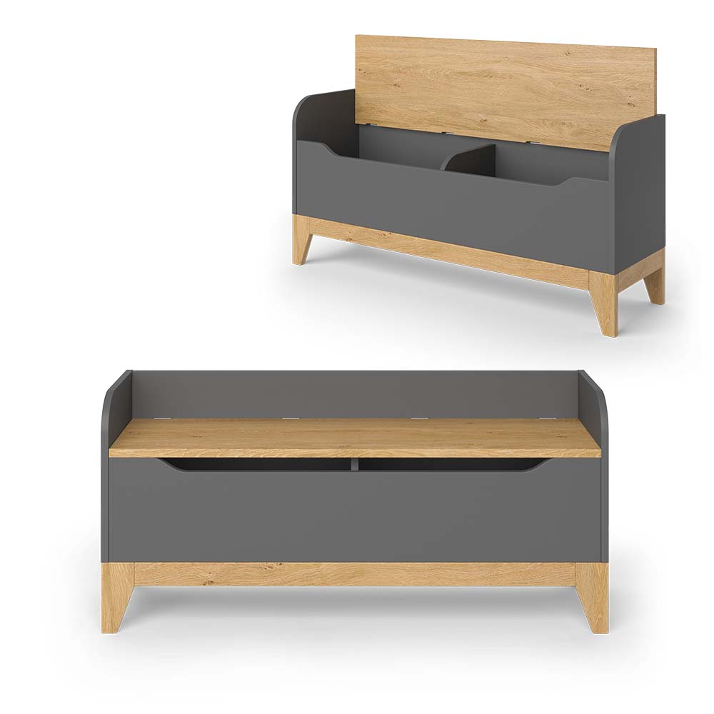 Vitalispa Cassapanca per giocattoli Grigio/quercia 107.2 x 50 cm con sedile a panchina