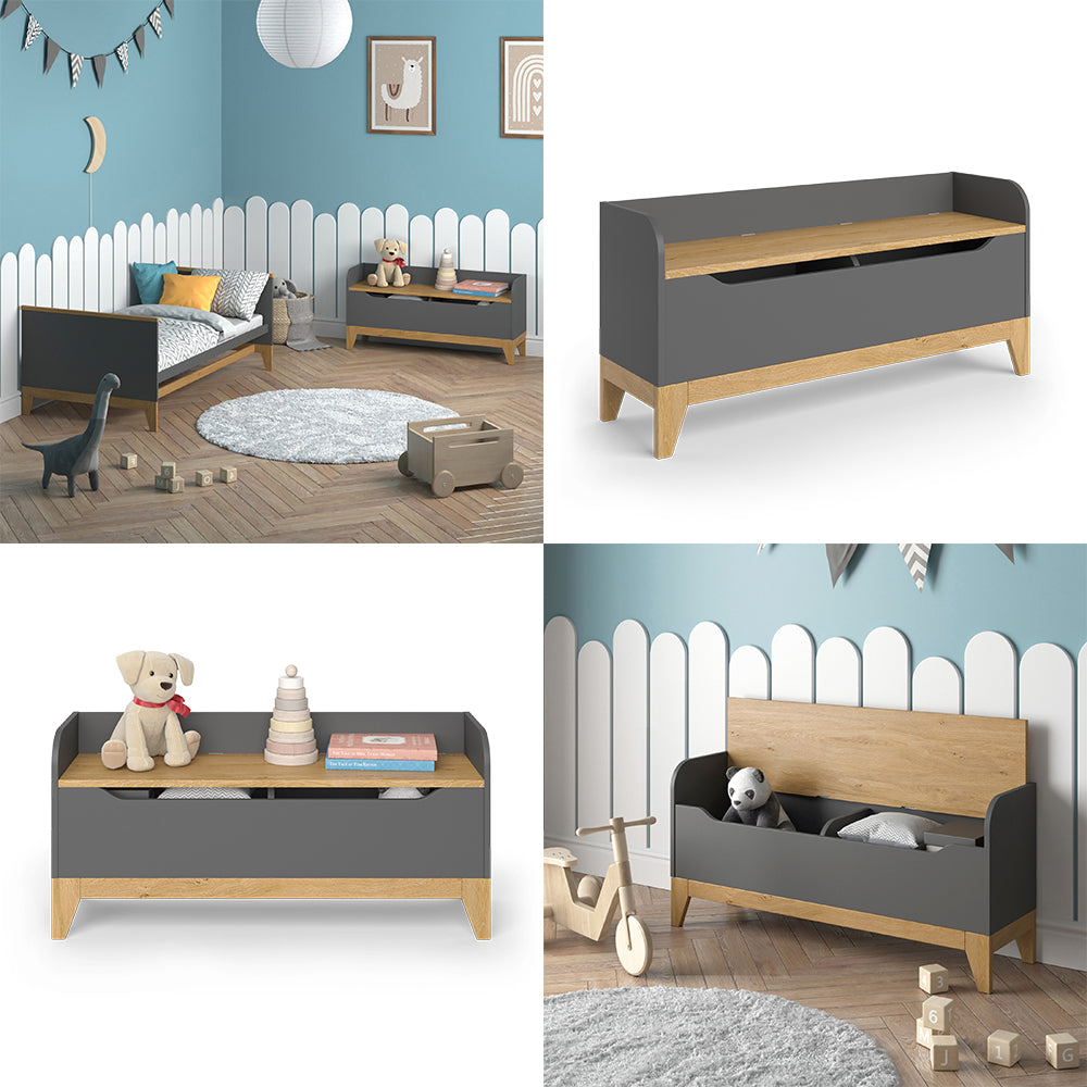 Vitalispa Cassapanca per giocattoli Grigio/quercia 107.2 x 50 cm con sedile a panchina
