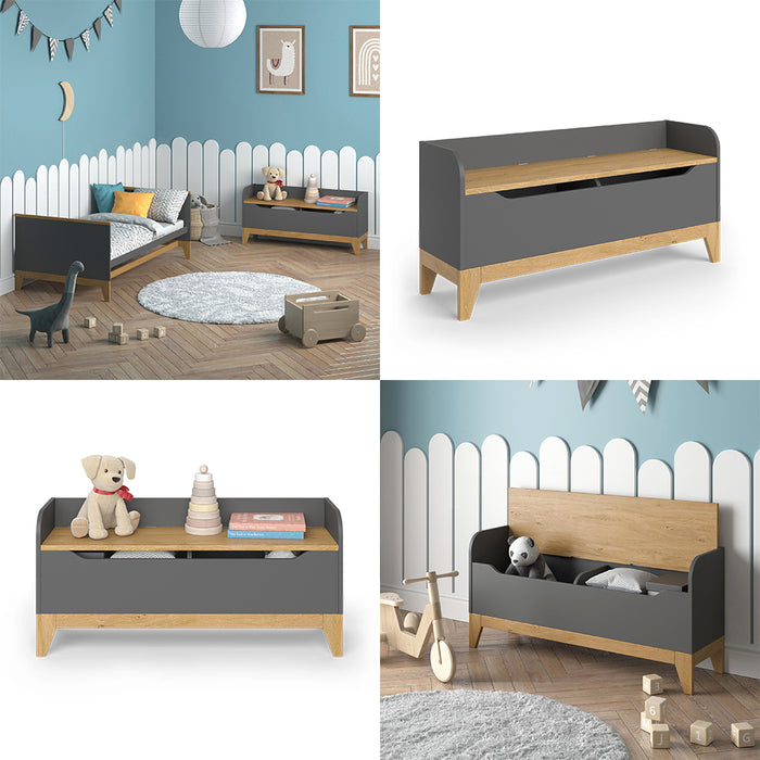 Vitalispa Cassapanca per giocattoli Grigio/quercia 107.2 x 50 cm con sedile a panchina