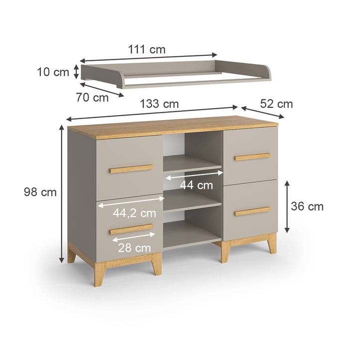 Vitalispa Fasciatoio Quercia cashmere 133 x 108 cm XL con 4 cassetti