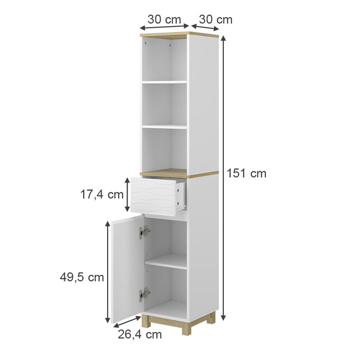 Vicco Mobili da bagno Bianco 30 x 151 cm con cassetti