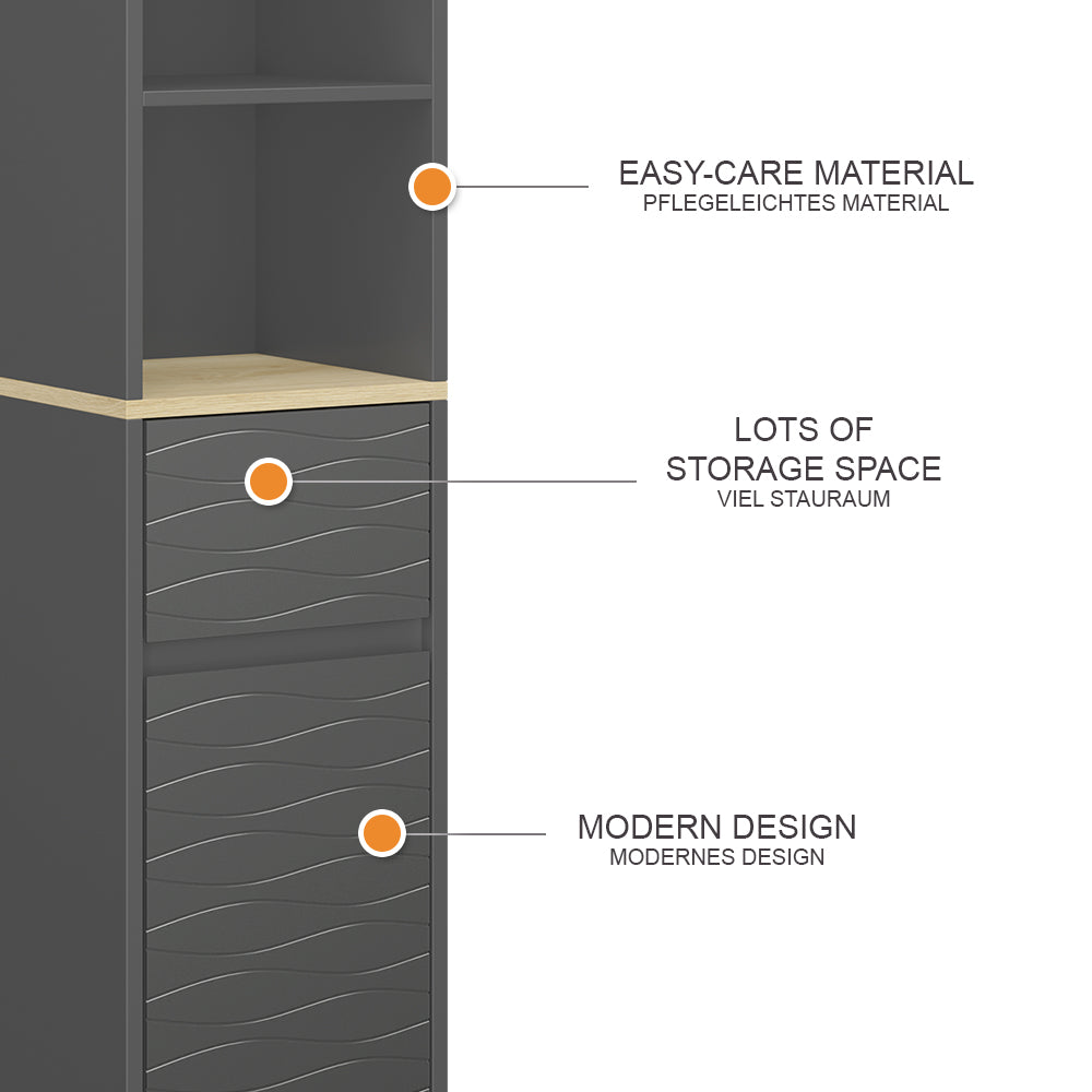 Vicco Mobili per il bagno Antracite 30 x 151.5 cm con cassetto