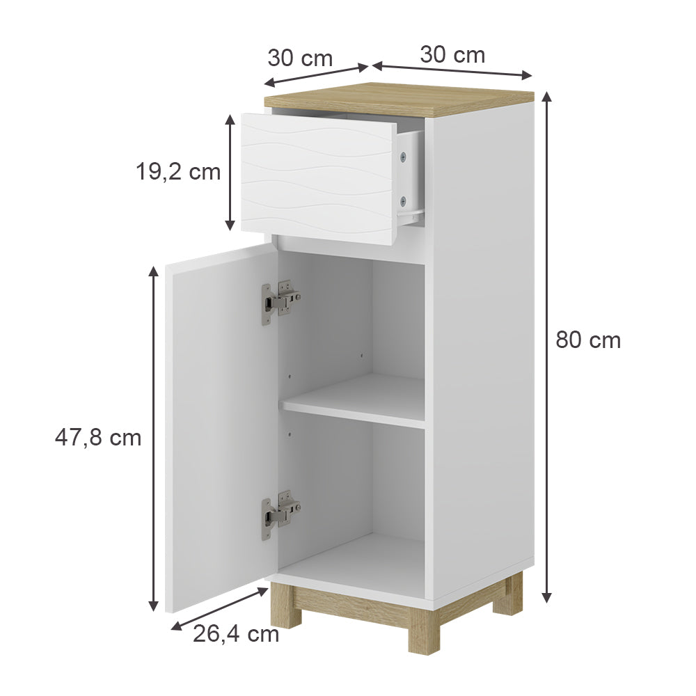 Vicco Mobile midi Bianco 30 x 80 cm con cassetto