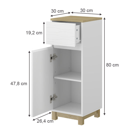 Vicco Mobile midi Bianco 30 x 80 cm con cassetto