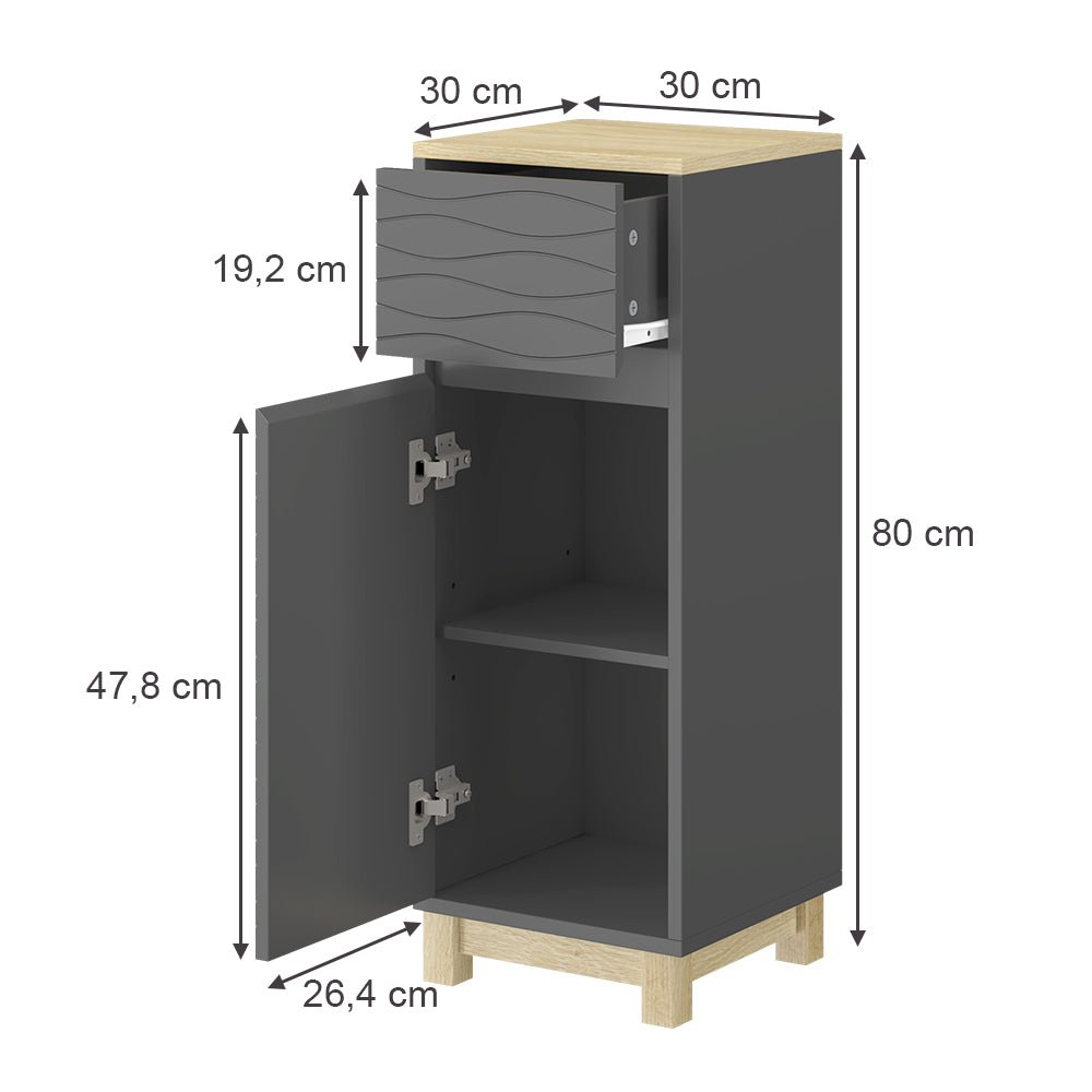 Vicco Mobile midi Antracite 30 x 80 cm con cassetto
