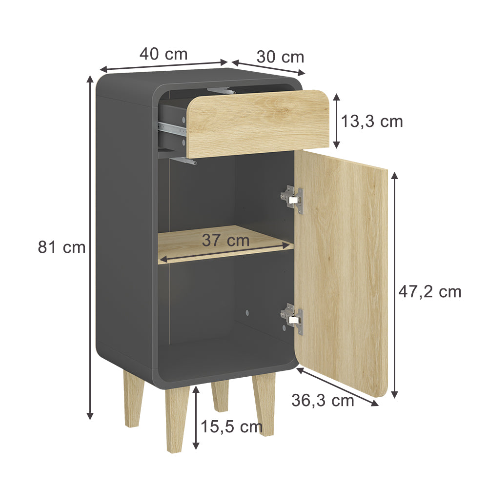 Vicco Mobile midi Antracite/quercia dorata 40 x 81 cm