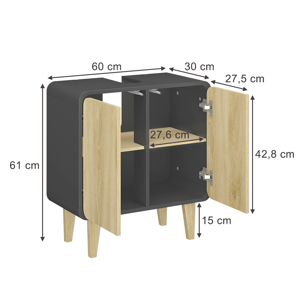 Vicco Mobiletto per lavabo Antracite/quercia dorata 60 x 61 cm