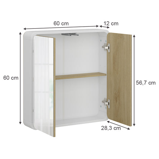 Vicco Armadio a specchio per il bagno Bianco/quercia 60 x 60 cm