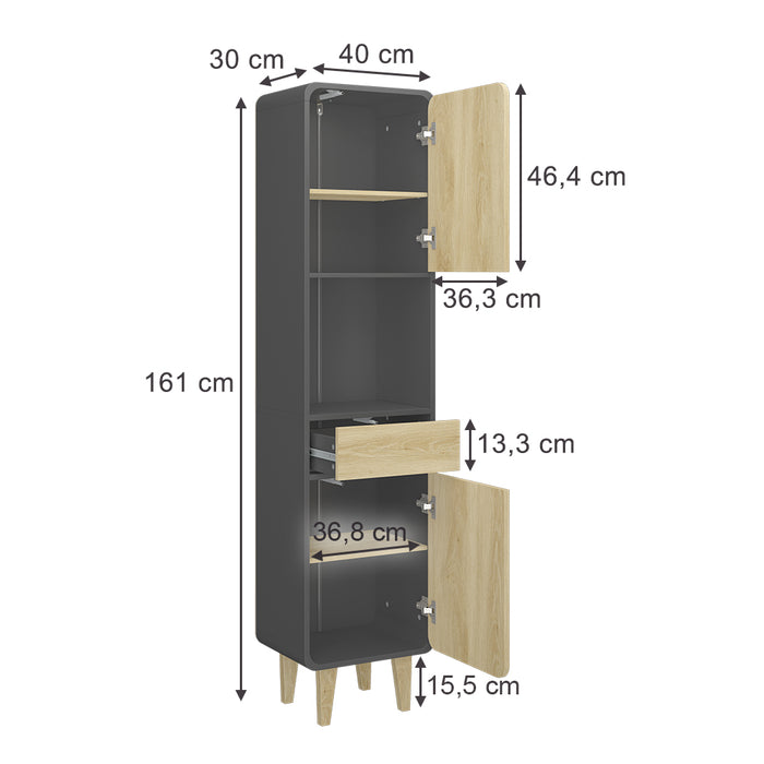 Vicco Mobili per il bagno Antracite/quercia dorata 40 x 161 cm
