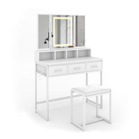 Vicco Tavolo da toilette Bianco 90 cm con specchio LED e sgabello