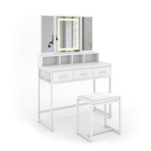 Vicco Tavolo da toilette Bianco 90 cm con specchio LED e sgabello