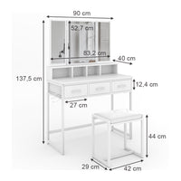 Vicco Tavolo da toilette Bianco 90 cm con specchio LED e sgabello