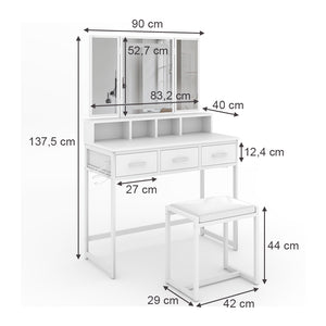 Vicco Tavolo da toilette Bianco 90 cm con specchio LED e sgabello