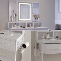 Vicco Tavolo da toilette Bianco 90 cm con specchio LED e sgabello