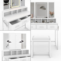 Vicco Tavolo da toilette Bianco 90 cm con specchio LED e sgabello