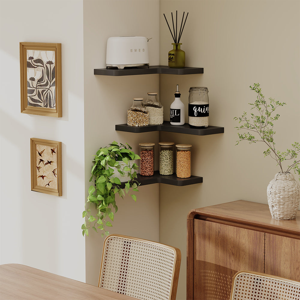 Vicco Scaffale ad angolo Nero 40.5 x 2.5 cm Set di 3