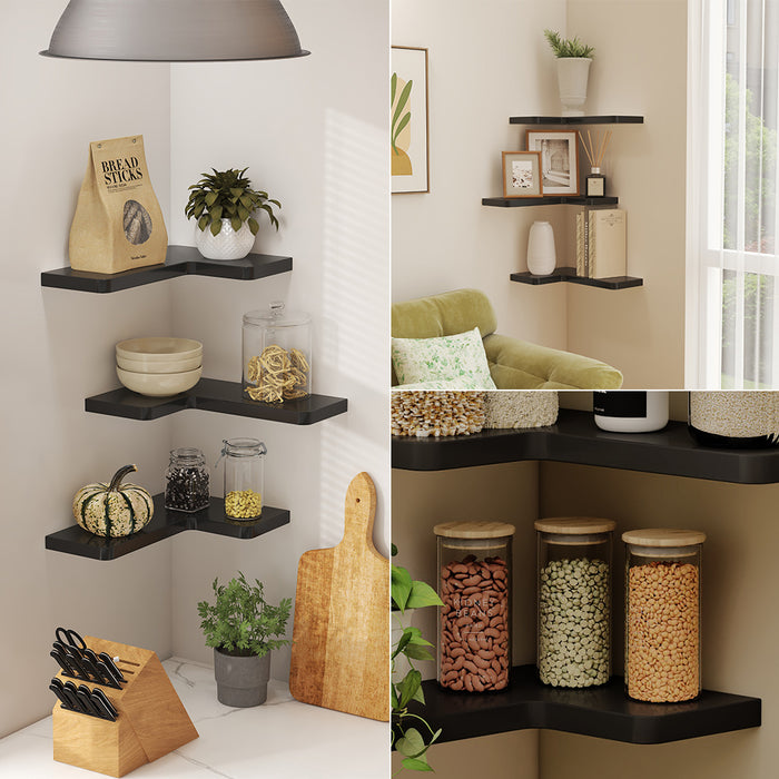 Vicco Scaffale ad angolo Nero 40.5 x 2.5 cm Set di 3