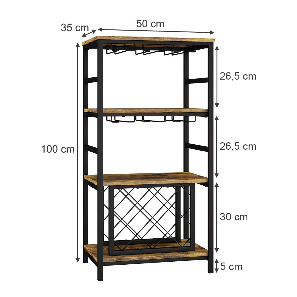 Vicco Portabottiglie Rovere rustico 50 x 100 cm con portabicchieri