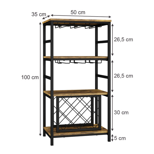 Vicco Portabottiglie Rovere rustico 50 x 100 cm con portabicchieri
