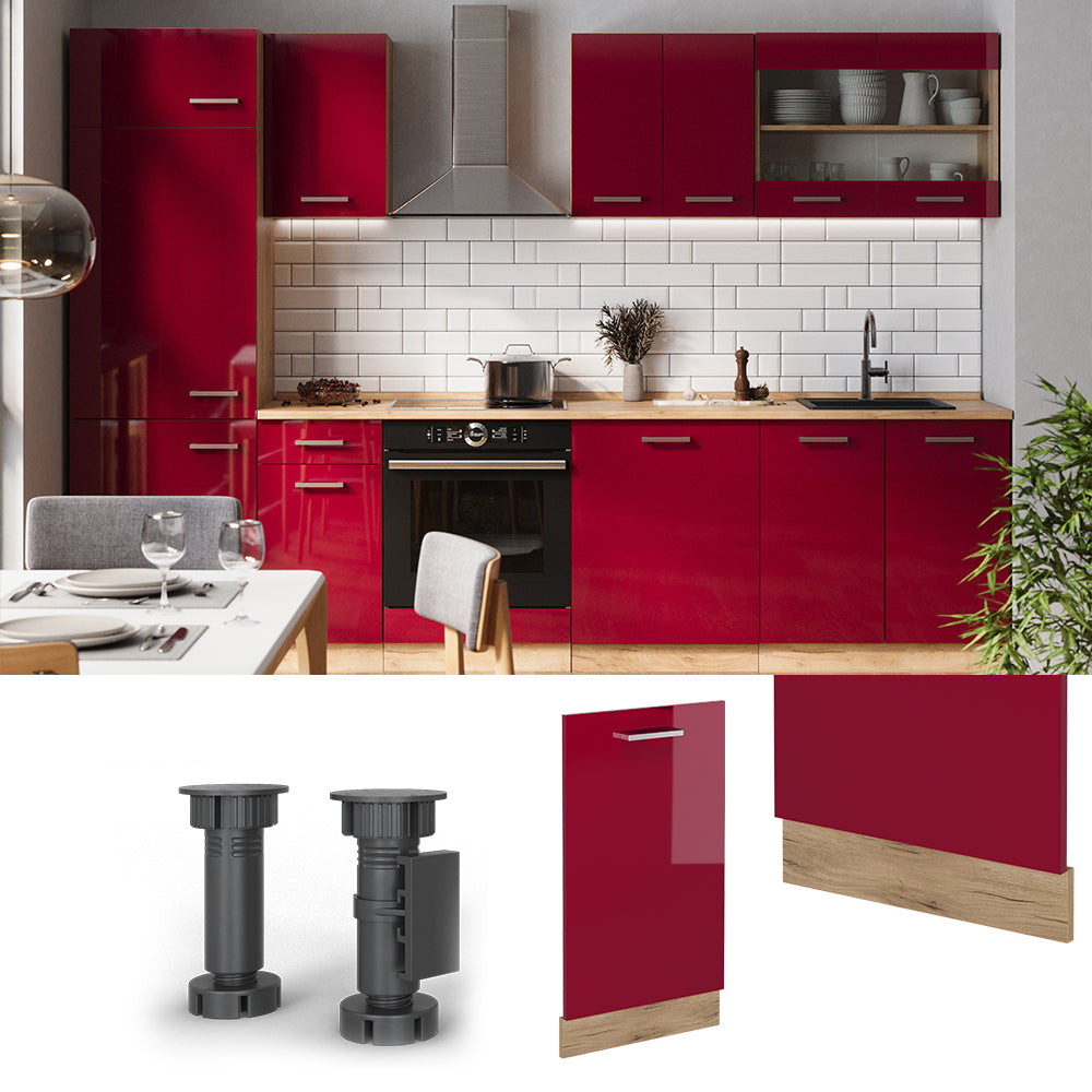 Vicco Pannello frontale della lavastoviglie Rosso lucido 45 cm , PL Rovere