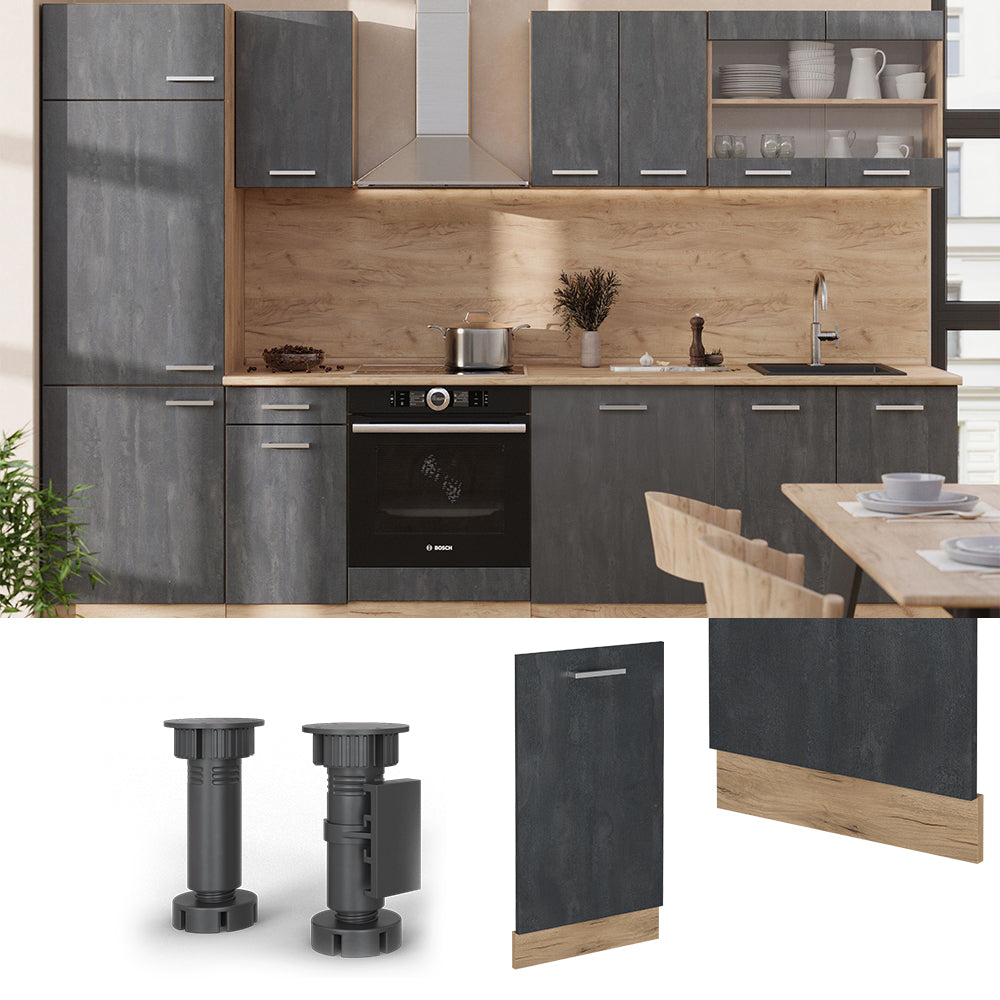 Vicco Pannello frontale della lavastoviglie Calcestruzzo nero 45 cm senza piano di lavoro