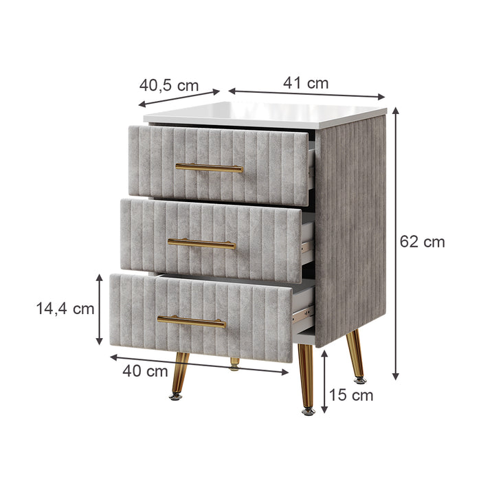 Vicco Comodino Grigio 41 x 62 cm con 3 cassetti