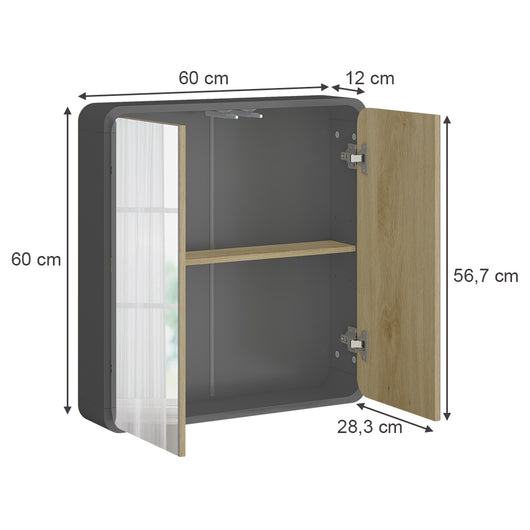 Vicco Armadio a specchio per il bagno Antracite 60 x 60 cm