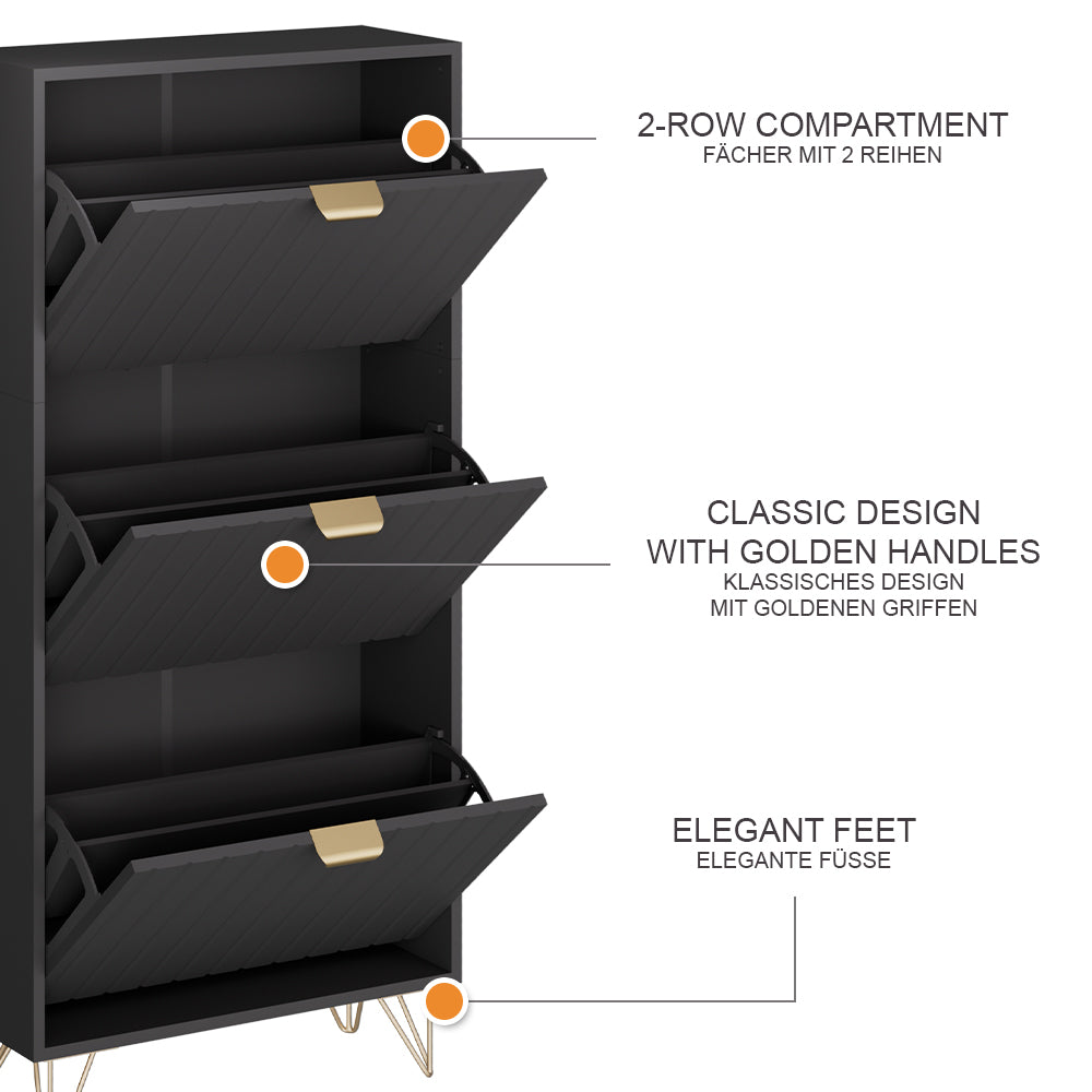 Vicco Armadio per le scarpe Nero 60 x 128.5 cm 3 scomparti