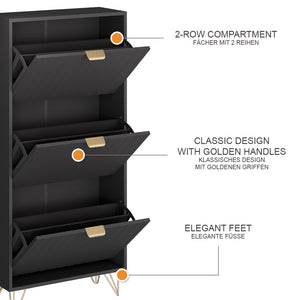 Vicco Armadio per le scarpe Nero 60 x 128.5 cm 3 scomparti