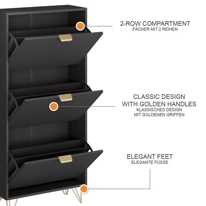 Vicco Armadio per le scarpe Nero 60 x 128.5 cm 3 scomparti