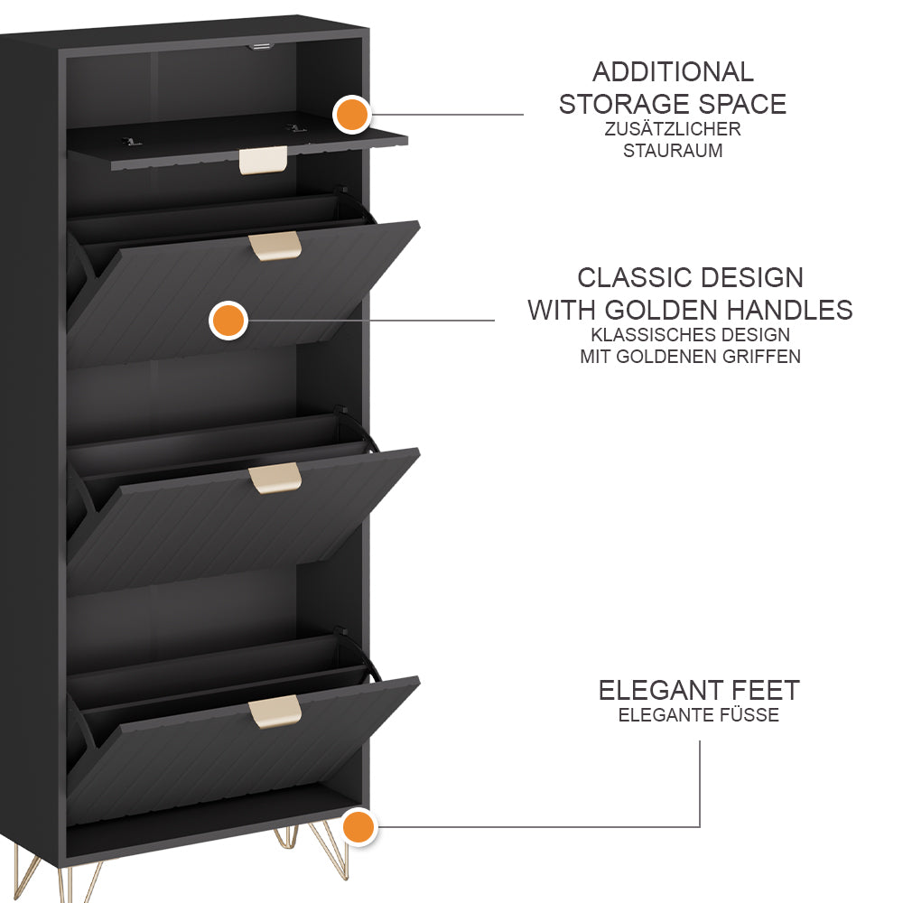 Vicco Mobile porta scarpe Nero 60 x 145 cm 3 scomparti