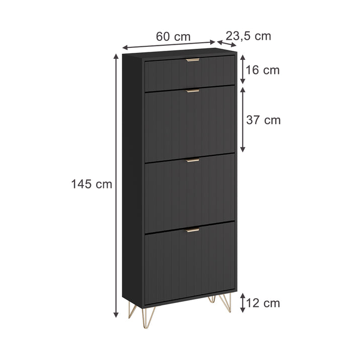 Vicco Mobile porta scarpe Nero 60 x 145 cm 3 scomparti