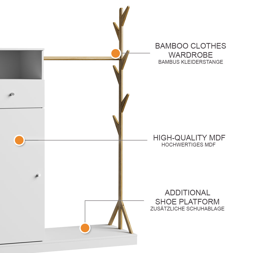Vicco Armadio Bianco/bambù 100 x 145 cm con cassetto