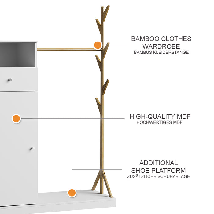 Vicco Armadio Bianco/bambù 100 x 145 cm con cassetto