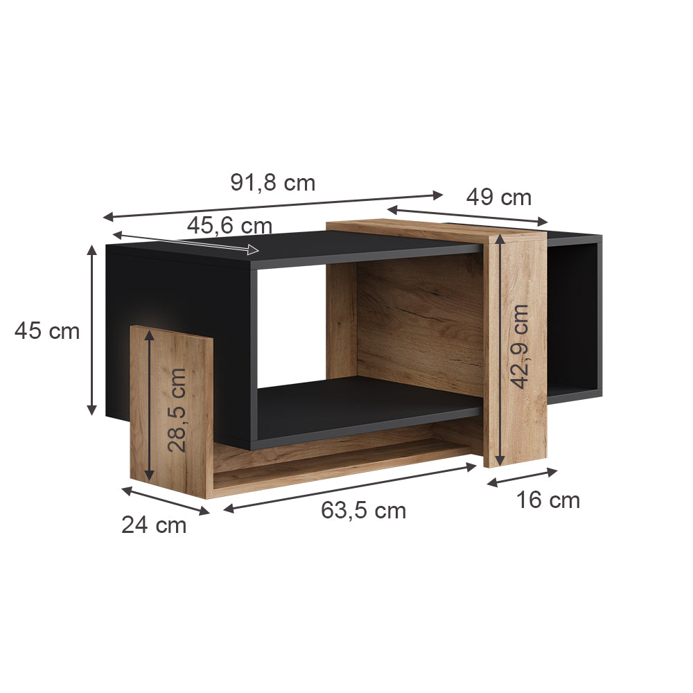 Vicco Tavolino da caffè Antracite/quercia dorata 91.8 x 49 cm