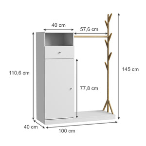 Vicco Armadio Bianco/bambù 100 x 145 cm con cassetto