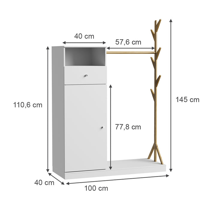 Vicco Armadio Bianco/bambù 100 x 145 cm con cassetto