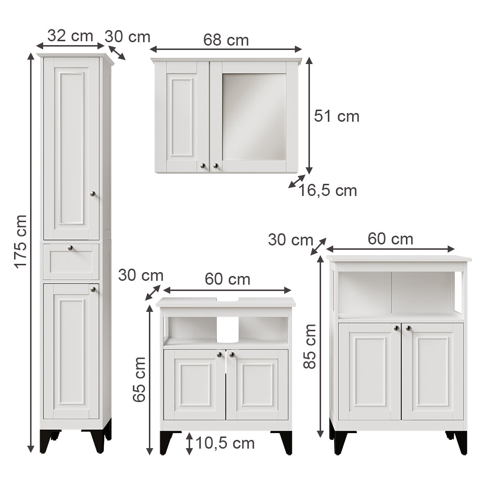 Vicco Set di mobili da bagno Bianco 4 parti