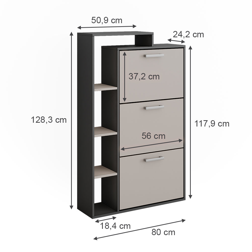 Vicco Scarpiera da ingresso Antracite/grigio 80 x 128.3 cm con 3 scomparti