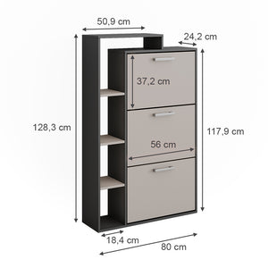 Vicco Scarpiera da ingresso Antracite/grigio 80 x 128.3 cm con 3 scomparti