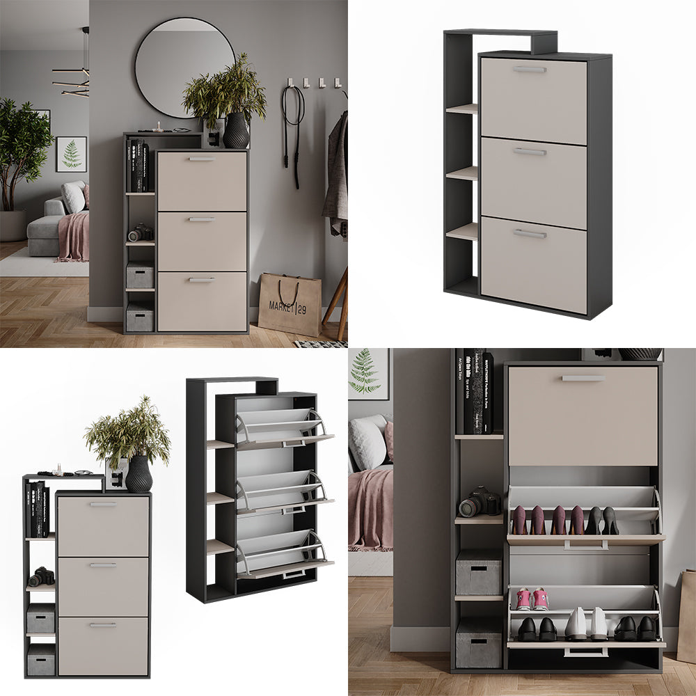 Vicco Scarpiera da ingresso Antracite/grigio 80 x 128.3 cm con 3 scomparti