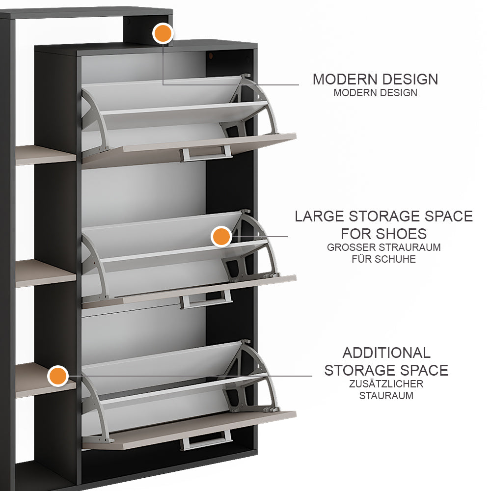 Vicco Scarpiera da ingresso Antracite/grigio 80 x 128.3 cm con 3 scomparti