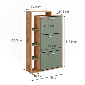 Vicco Scarpiera da ingresso Goldkraft rovere/verde 80 x 128.3 cm con 3 scomparti