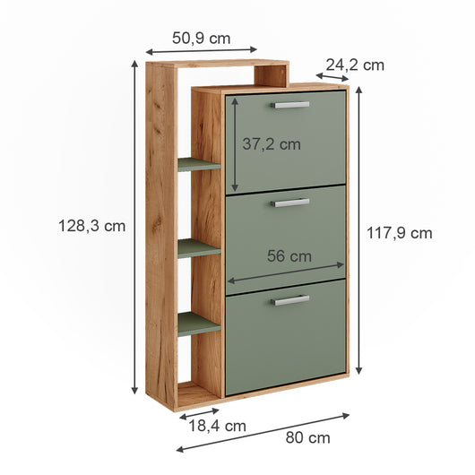 Vicco Scarpiera da ingresso Goldkraft rovere/verde 80 x 128.3 cm con 3 scomparti